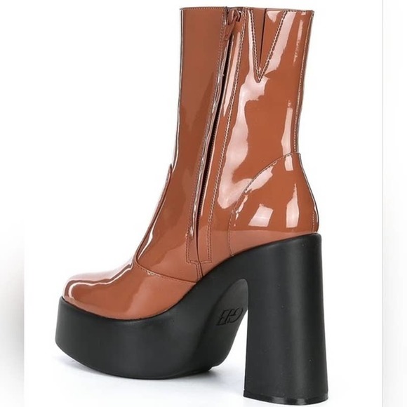 GB Levi-Tate  Brown Patent Platform Mid Boots - Picture 3 of 13
